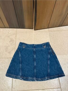 Free People Indigo Denim A-Line Mini Skirt with Front Zip
